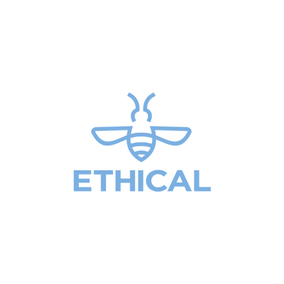 Blue bee logo with 'ETHICAL' text on a white background