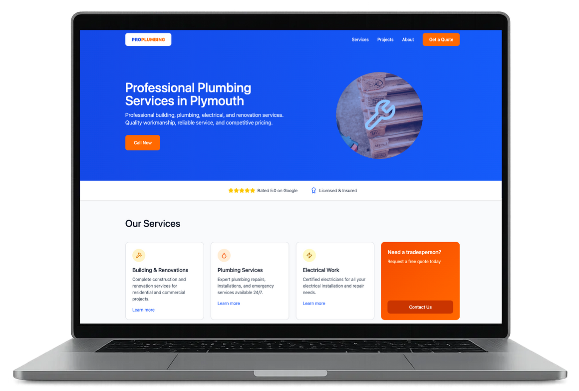 Web design for plumbers, electricians and builders